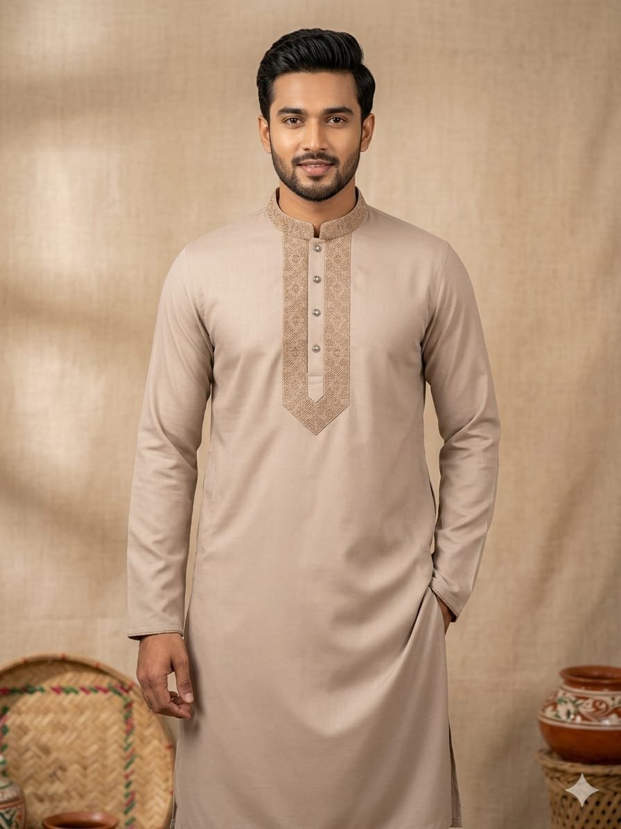 Men's Slime Fit Cotton Mixed Panjabi For Men